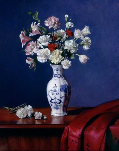 Painting Code#6309-Kirk, Richards(USA): Mixed Bouqet in a Blue Danube Vase