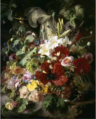 Painting Code#6316-Theud Gronland - Still Life of Lilies, Poppies and Roses