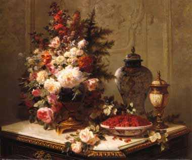 Painting Code#6356-Robie, Jean-Baptiste(Belgium) - Tulips and Other Flowers