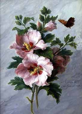 Painting Code#6375-Cornelis Spaendonck - Hibiscus against a Marble Ledge