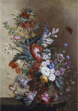 Painting Code#6486-Jacobus Linthorst - Roses, Carnations, Crown Imperial Lily and Convolvulus