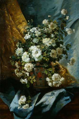 Painting Code#6621-Eugene Henri Cauchois: Still Life of Chrysanthemums