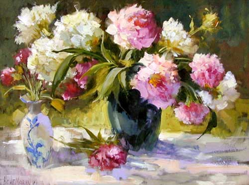 Painting Code#6668-H E D I   M O R A N: Peonies in a Black Vase