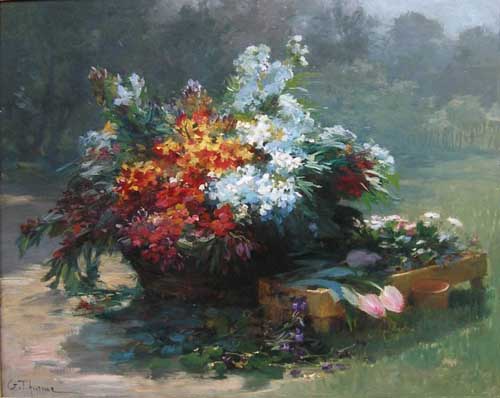 Painting Code#6675-Gabriel Edouard Thurner: Still Life of Spring Flowers