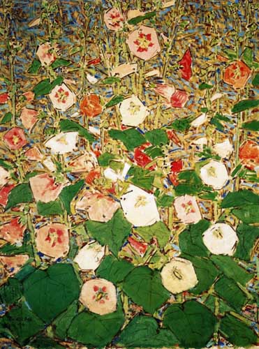 Painting Code#6735-Elmer Livingston MacRae - Hollyhocks