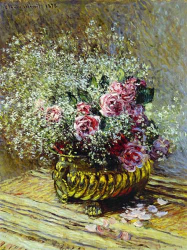Painting Code#6746-Monet, Claude - Flowers in a Pot (also known as Roses and Baby's Breath)