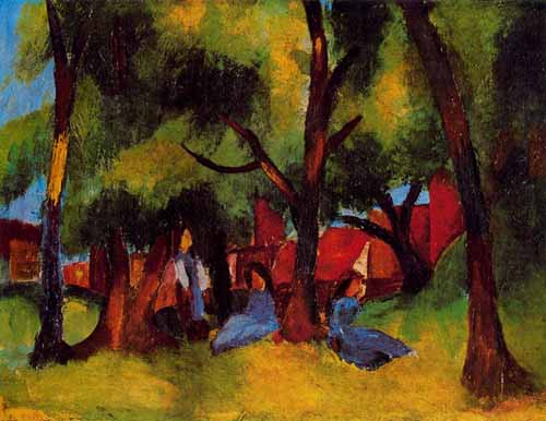 Painting Code#70627-Macke, August - Children Under Sunny Trees
