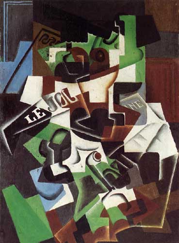 Painting Code#7201-Juan Gris: Fruit Bowl, Pipe and Newspaper