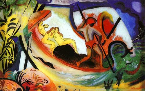 Painting Code#7721-Macke, August(Germany): Three Girls in a Barque 