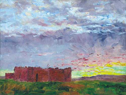 Painting Code#7734-Frank Reed Whiteside: New Mexico Sunset, Zuni Pueblo